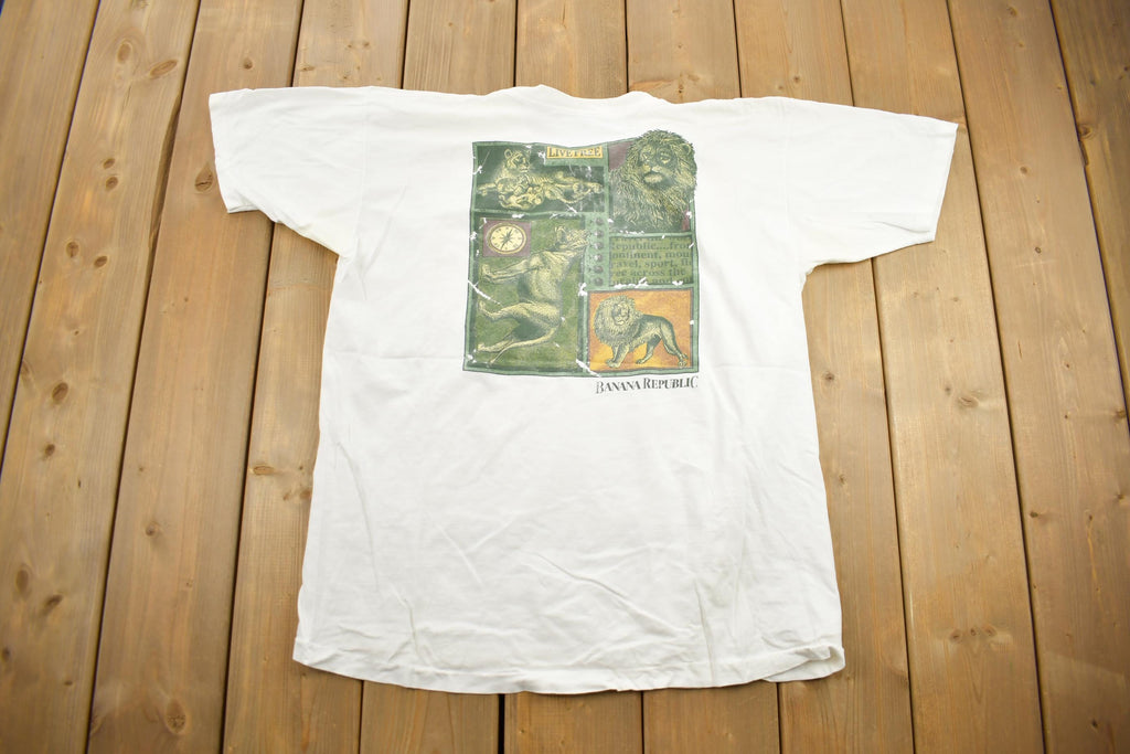 Vintage 1990s Banana Republic Safari Travel Graphic T-Shirt