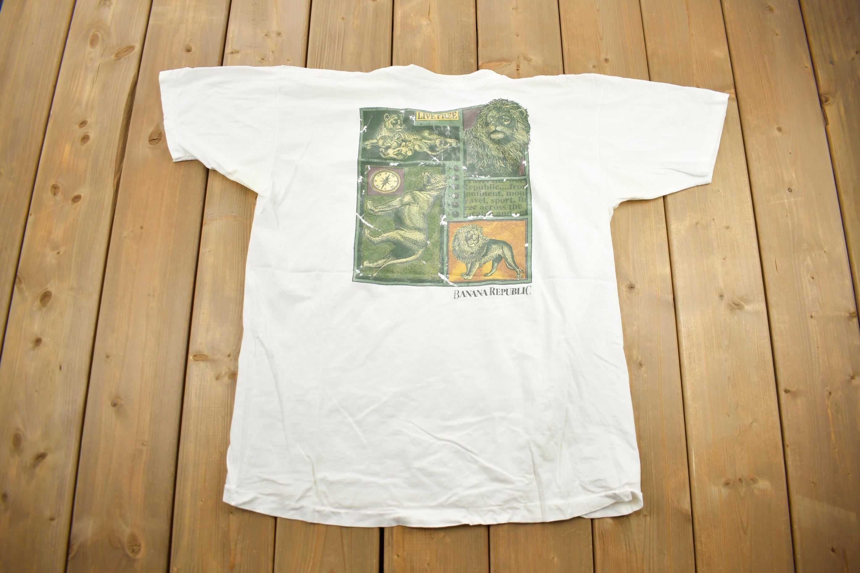 Vintage 1990s Banana Republic Safari Travel Graphic T-Shirt