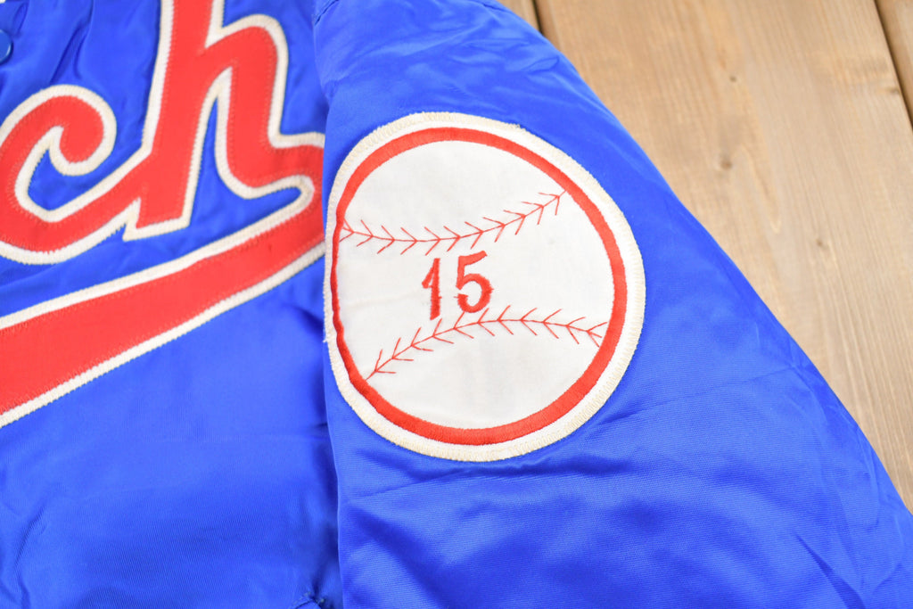 Vintage 1980s Tech Baseball Embroidered Satin Bomber Jacket