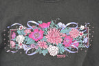Vintage 1990s Morning Sun Floral Theme Graphic Print Double Collar Crewneck Sweatshirt Womens L / Made In USA / 90's Flower Sleeve Sweater