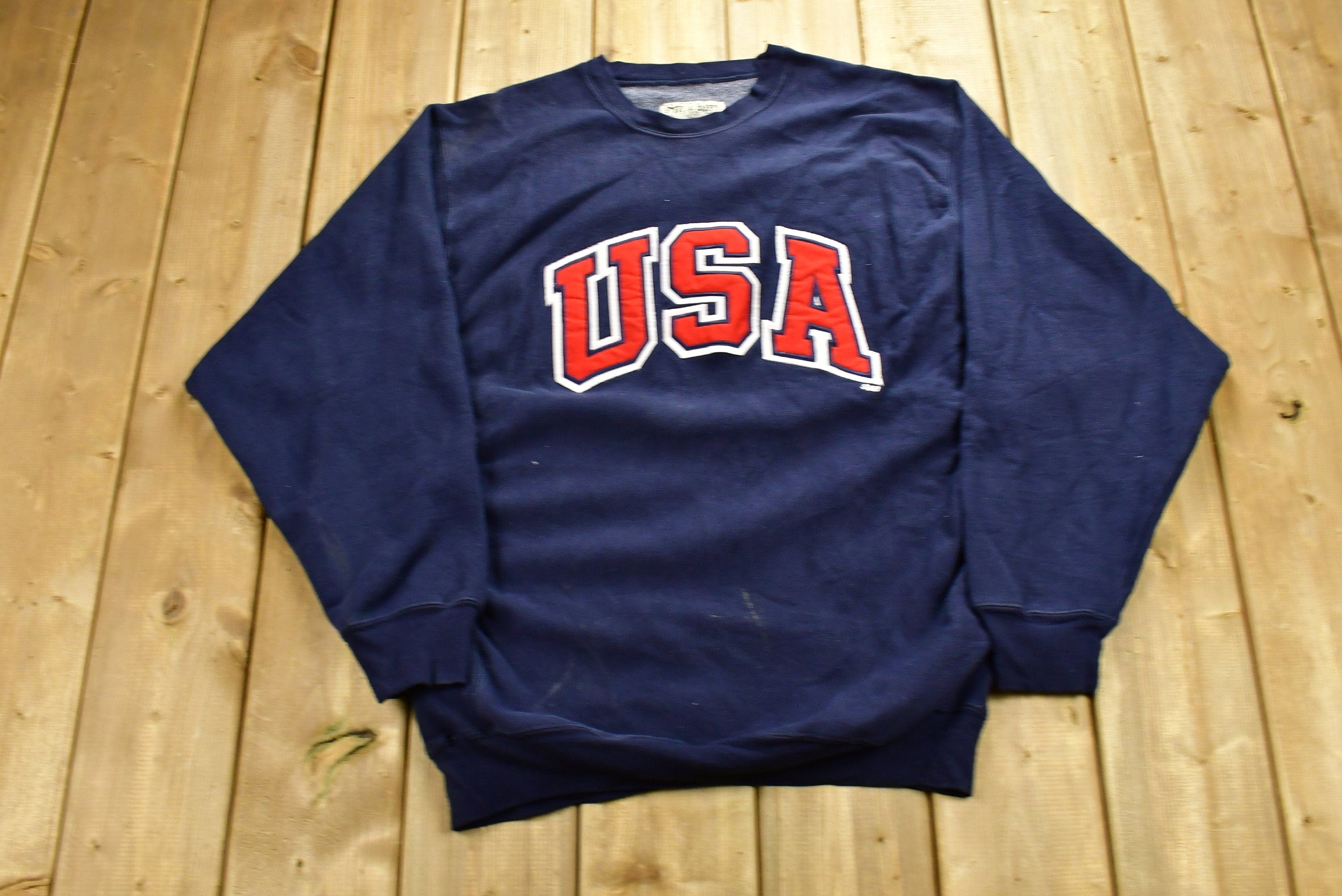 Vintage 1990s USA Embroidered Spell Out Crewneck Sweatshirt