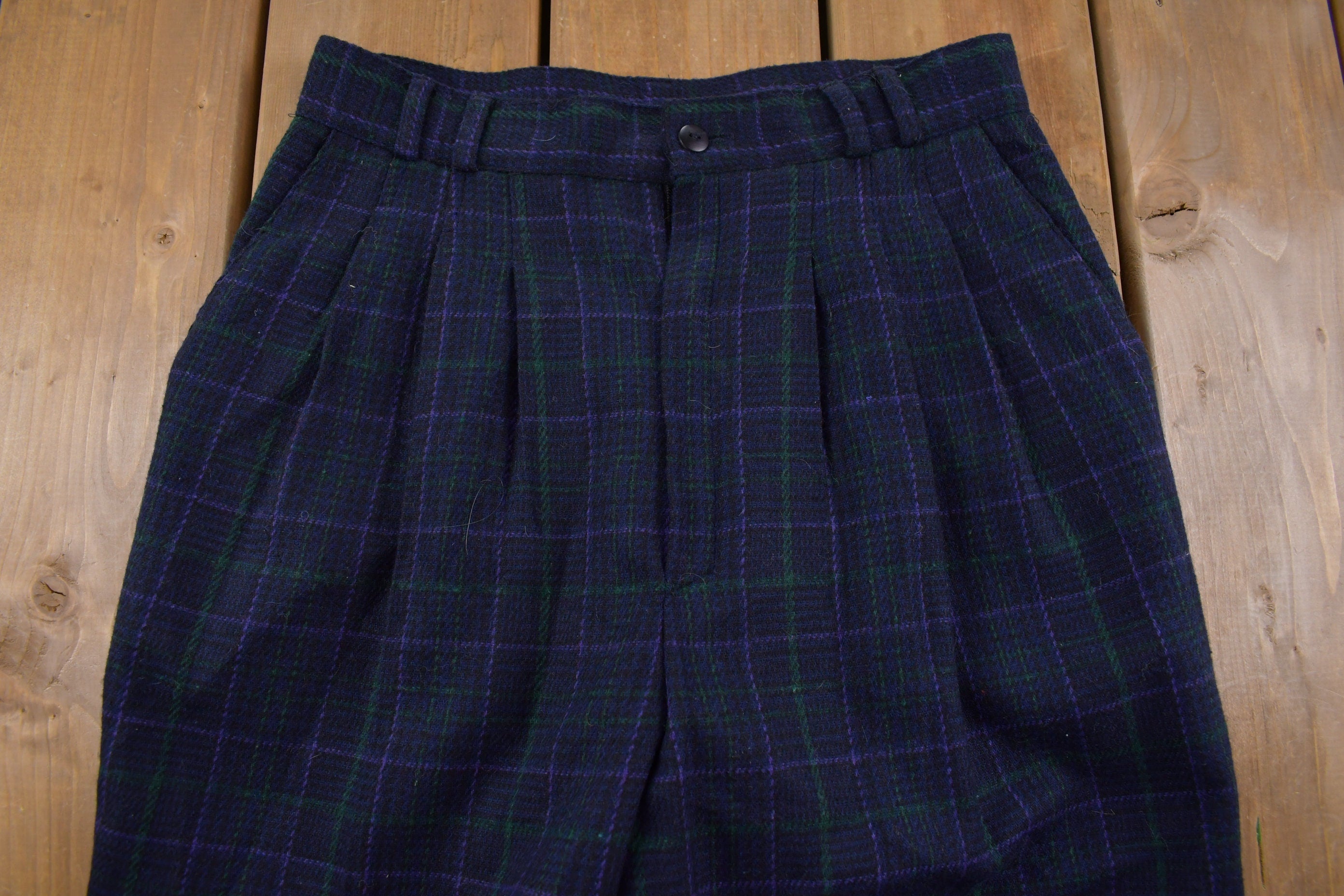 Vintage 1990's Fundamental Things Pleated Plaid Trousers 28 x 30