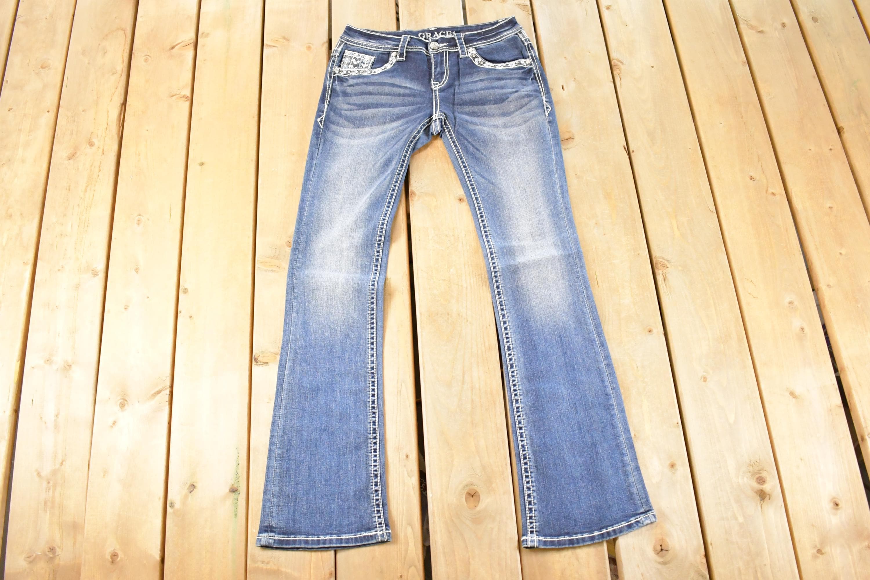 Vintage Deadstock Y2K Grace LA Bedazzled Low Rise Jeans Women's Size 27 x 31