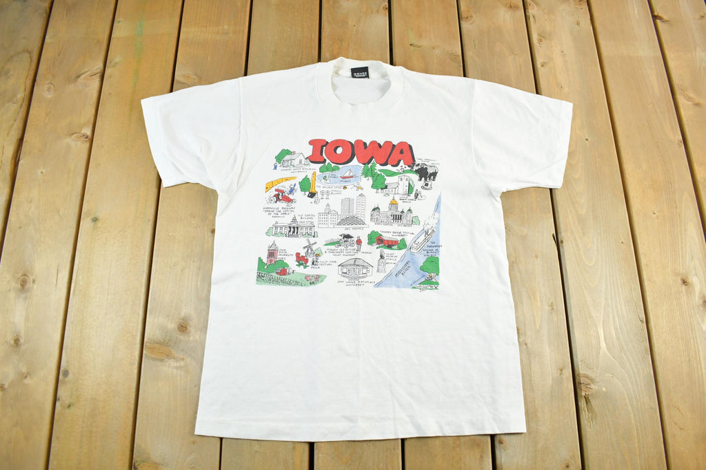 Vintage 1990s Iowa Souvenir Travel T Shirt Men's Medium  Made In USA  Destination Travel Tee  Americana