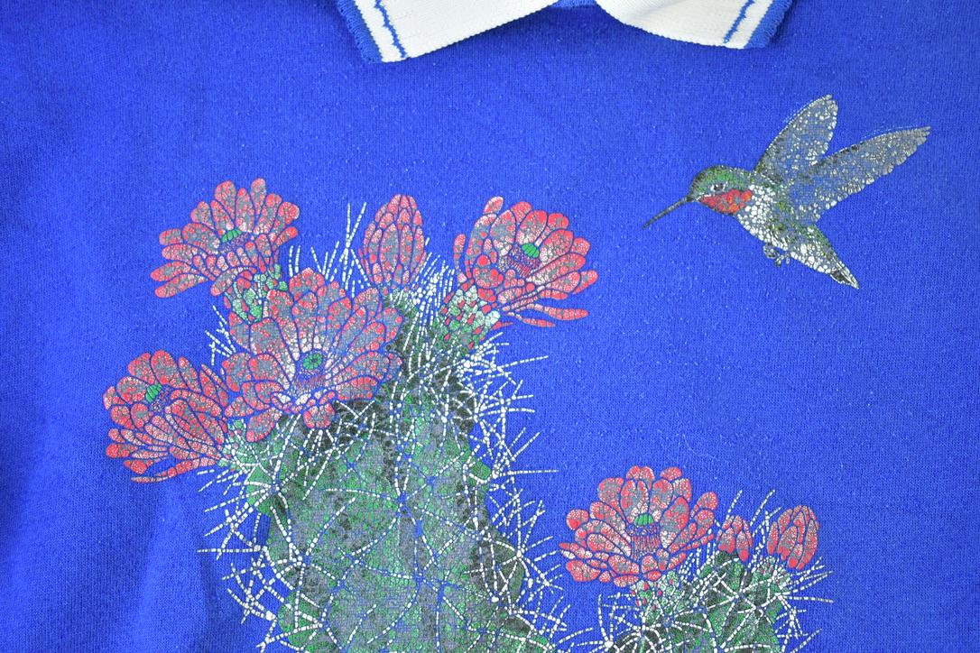Vintage 1990s Morning Sun Floral Collared Souvenir Crewneck Sweatshirt Made In USA