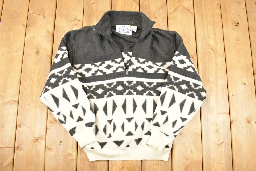 Vintage 1990s Trader Bay AOP Quarter Zip Fleece Outdoorsman Sweater Men's L