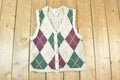 Vintage 1990s Cotton Ginny Argyle Pattern Chunky Knit Cardigan Sweater Vest Women's S