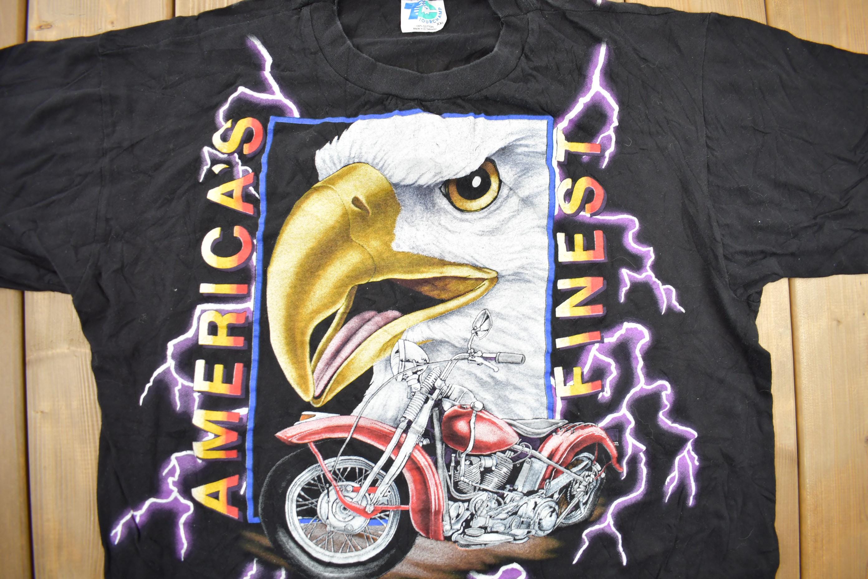 Vintage 1990s American Thunder Bald Eagle Motorcycle Graphic T-Shirt