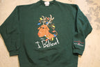 Vintage 1990s Christmas Reindeer Lee Sweater , 90s Holiday Crewneck , I Believe! , Winter Wear , Festive Graphic , Made In USA
