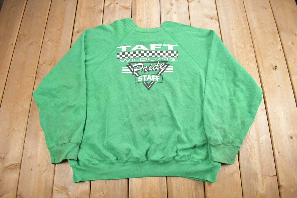 Vintage 1980s Taft Wildcats Pride Staff Raglan Crewneck Sweatshirt