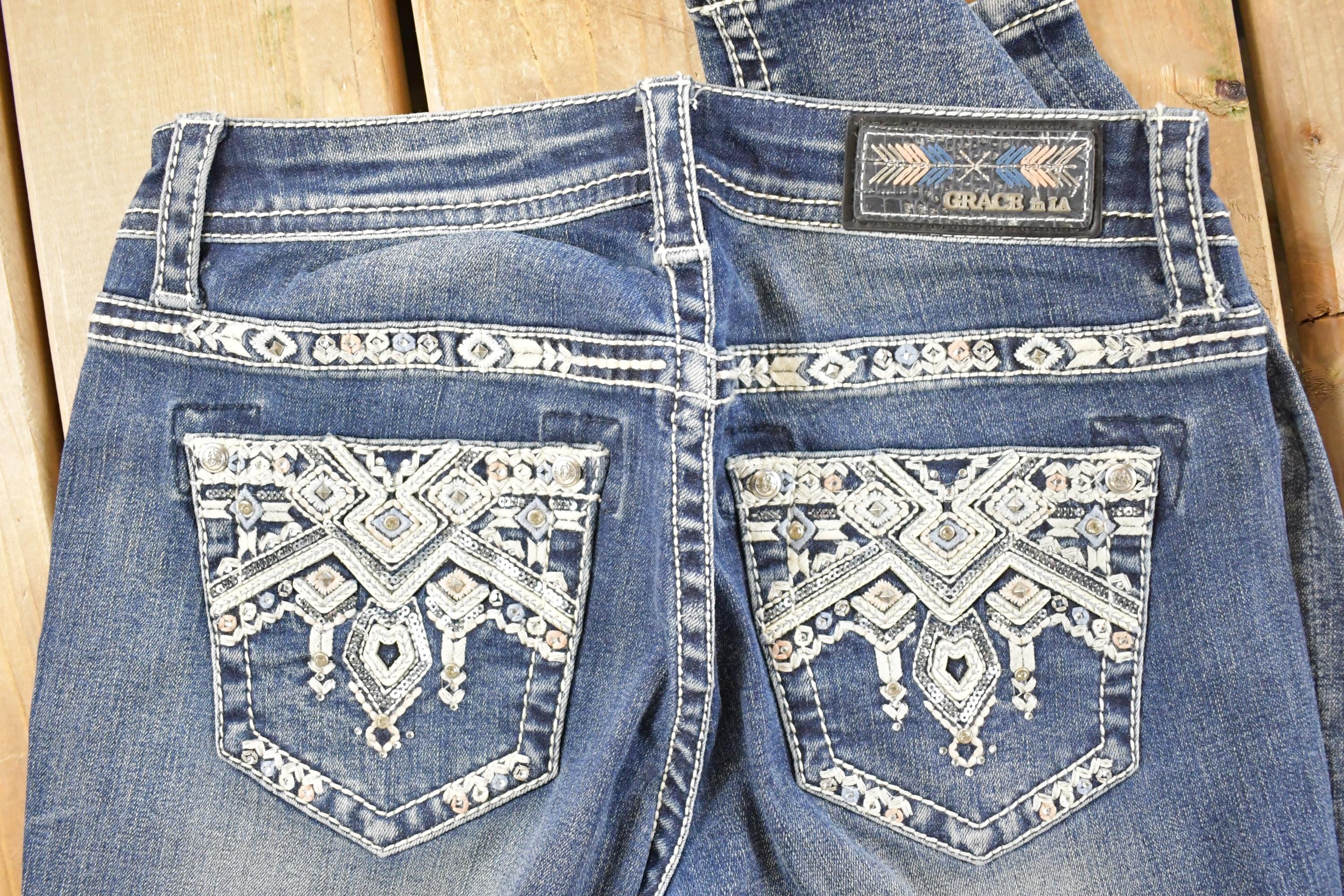 Vintage Deadstock Y2K Grace LA Bedazzled Low Rise Jeans Women's Size 27 x 32
