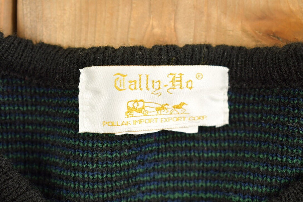 Vintage 1990s Tally Ho Knit Plaid Cardigan Sweater