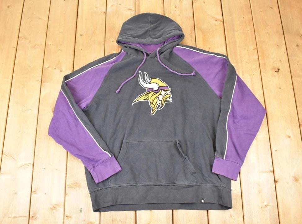 Vintage 1990s 47 Minnesota Vikings Embroidered NFL Hoodie Sweatshirt Men's XL
