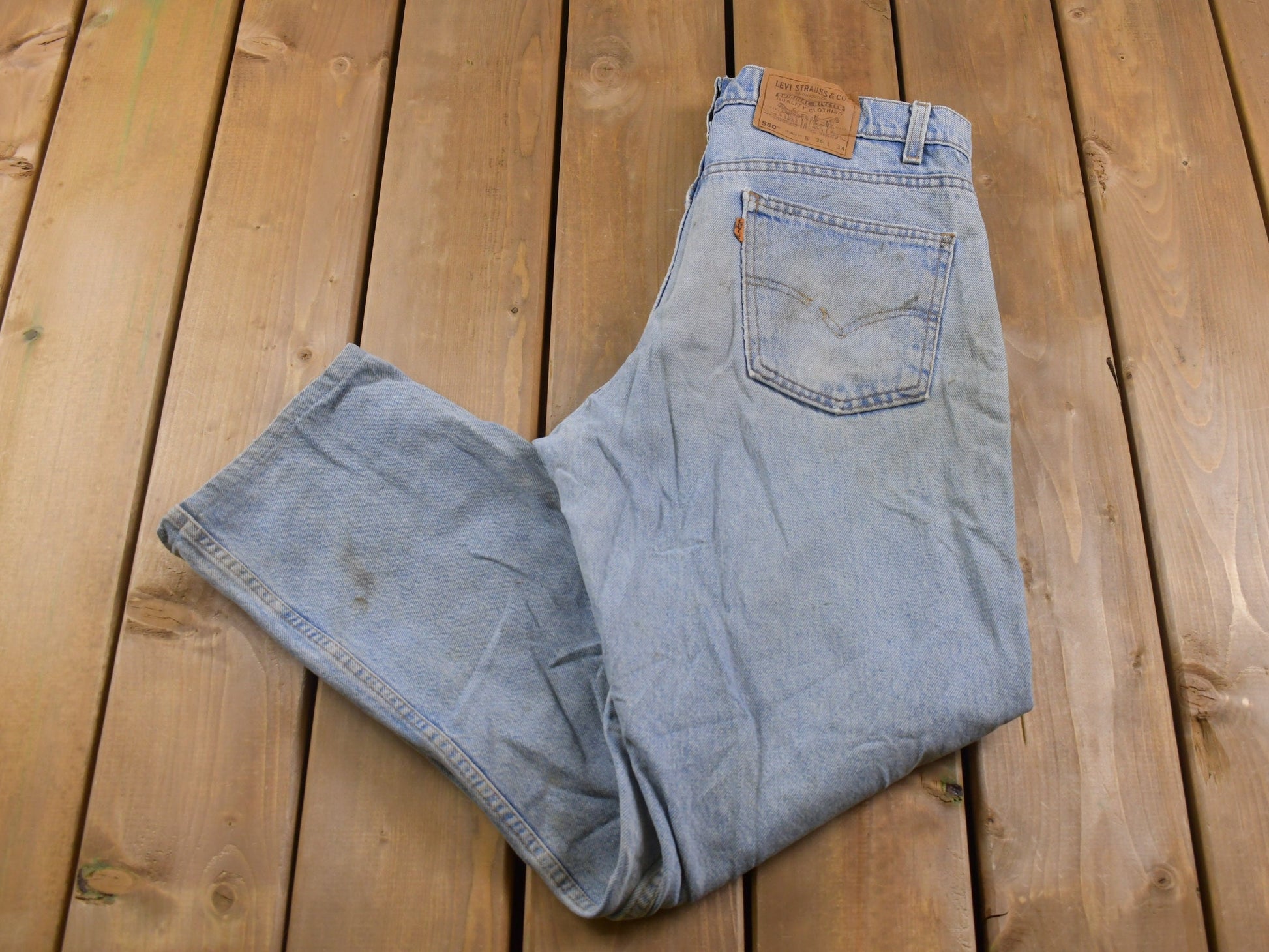 Vintage 1980s 550 Levi's Orange Tab Naturally Distressed Jeans Size 35 x 30