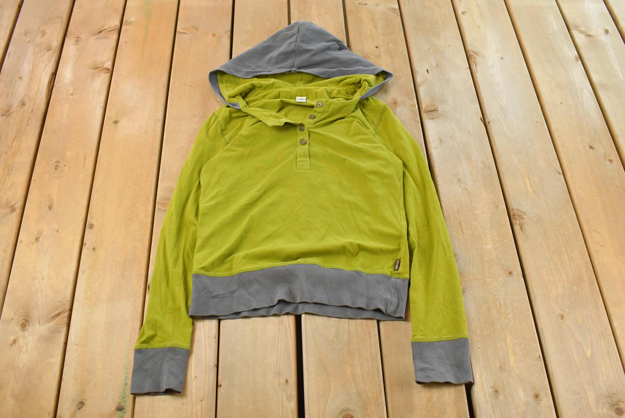 Vintage Y2K Prana Hooded Henley Shirt Women's M / 2000s Streetwear / Long Sleeve Shirt / Lightweight