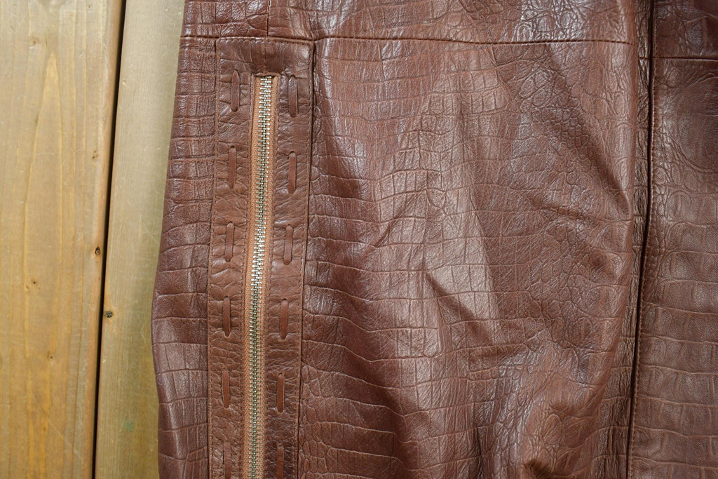 Vintage 1980s Mondial Women's Full Length Alligator Print Leather Trench Coat
