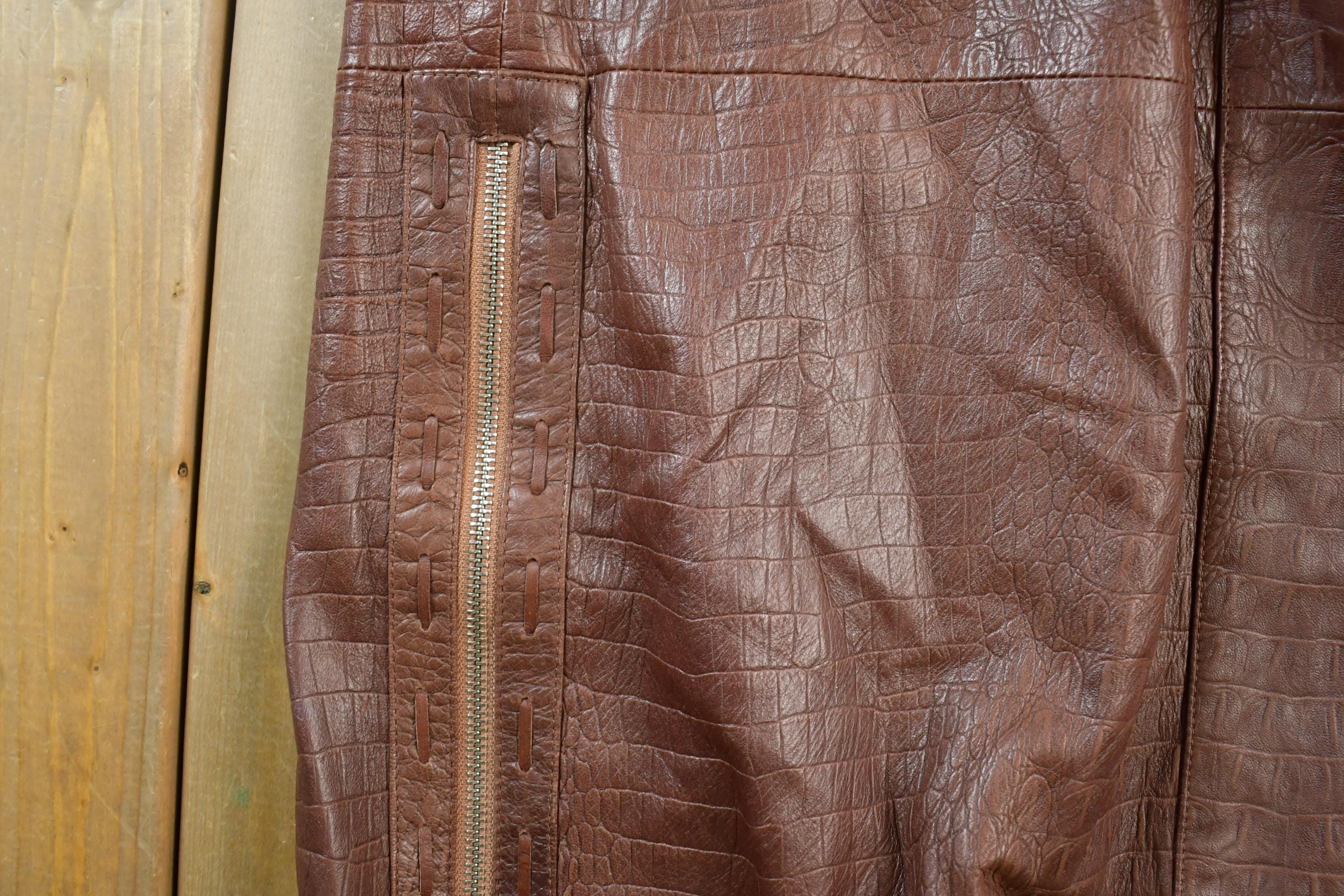 Vintage 1980s Mondial Women's Full Length Alligator Print Leather Trench Coat