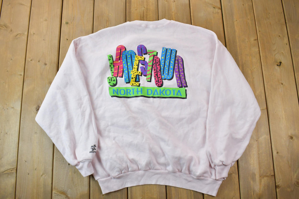 Vintage 1990s Jamestown North Dakota Neon Design Crewneck Sweatshirt