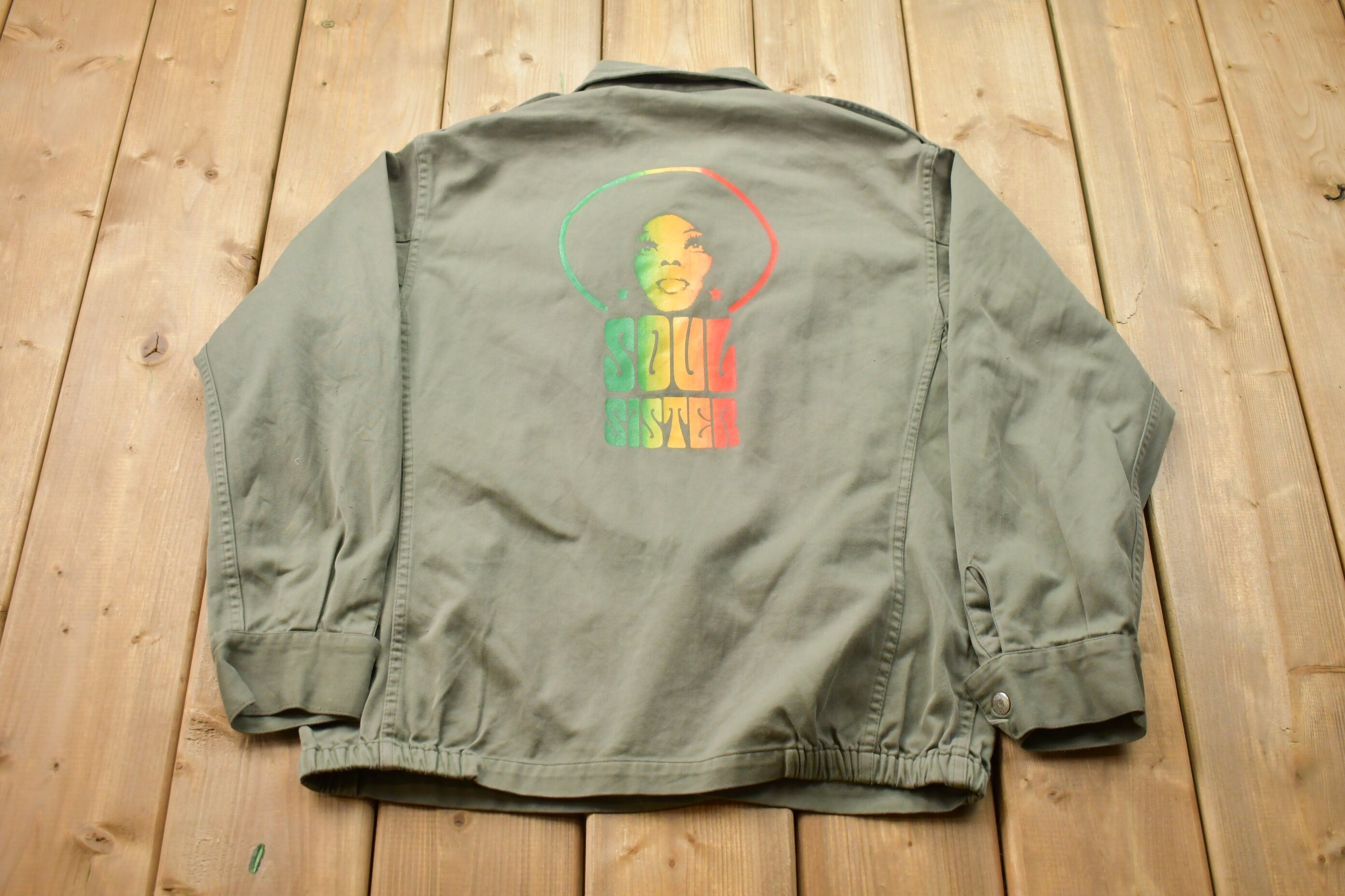 Vintage 1986 Soul Sister Afro Print Paris Military Jacket