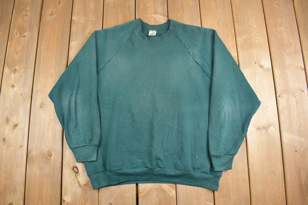 Vintage 1980s Fruit Of The Loom Blank Green Raglan Crewneck Sweatshirt