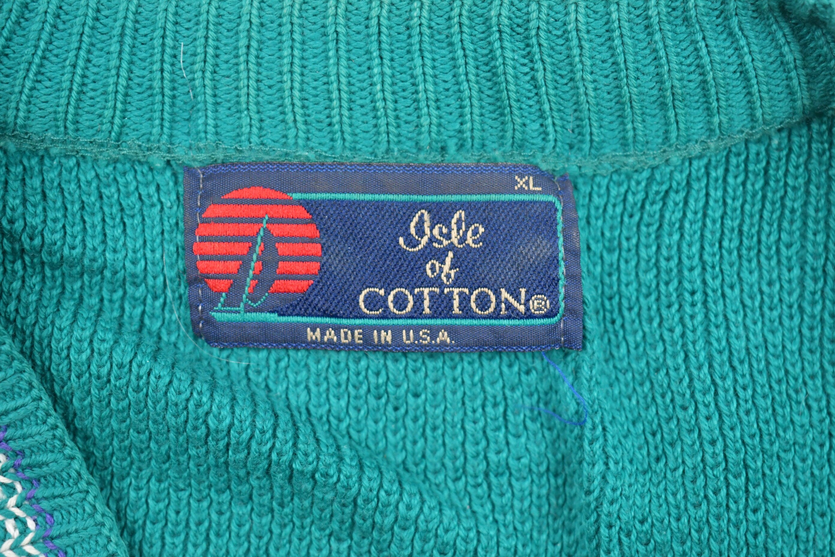 Vintage Isle of Cotton V-Neck Knitted Sweater