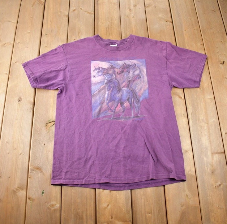 Vintage 1990s Wild Horse Theme Graphic T-Shirt Made In USA Size XL