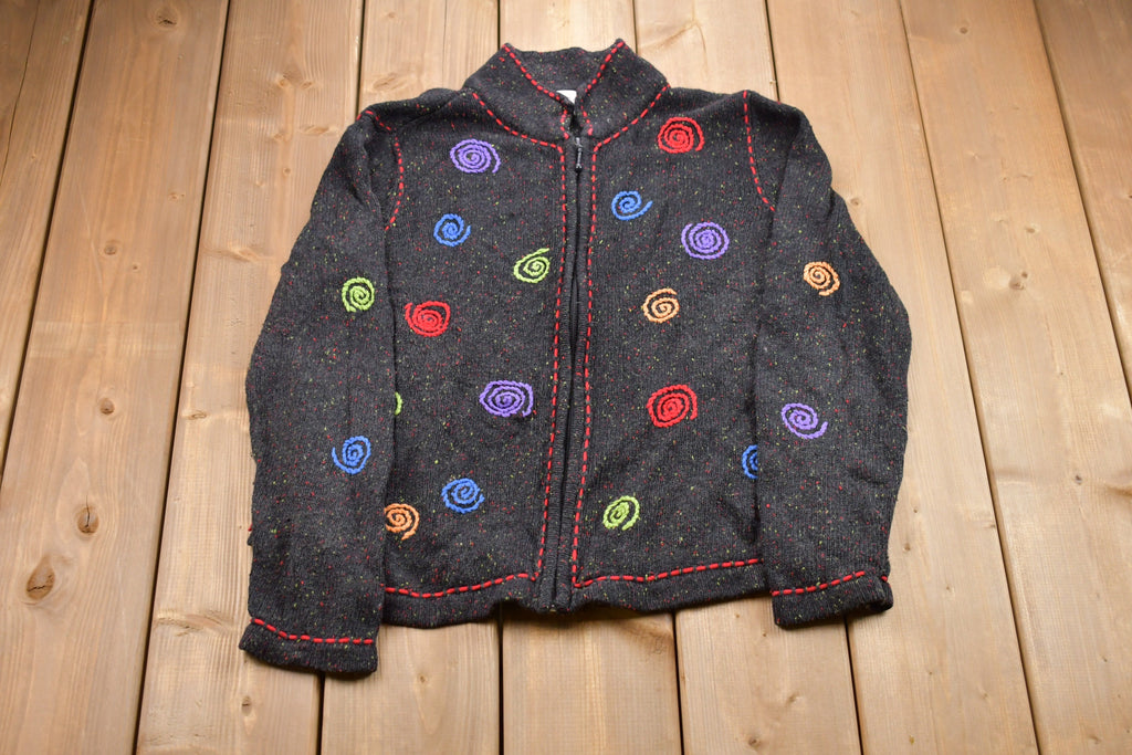 Vintage 1990s Christopher & Banks All Over Print Full Zip Knitted Sweater