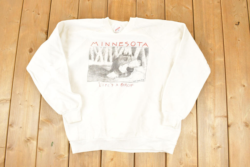 Vintage 1991 Minnesota Life's A Birch Beaver Crewneck Sweatshirt Men's L
