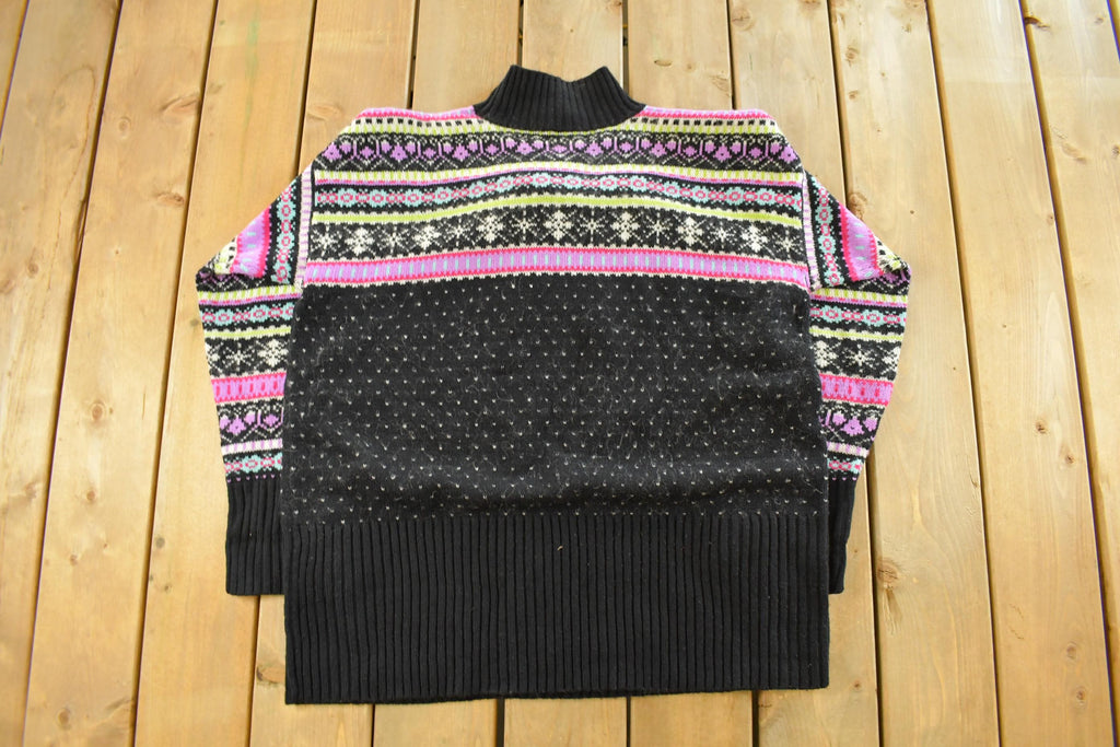 Vintage 1990s Stefano Basics Snowflake Knit Mohair Mockneck Sweater Women's L