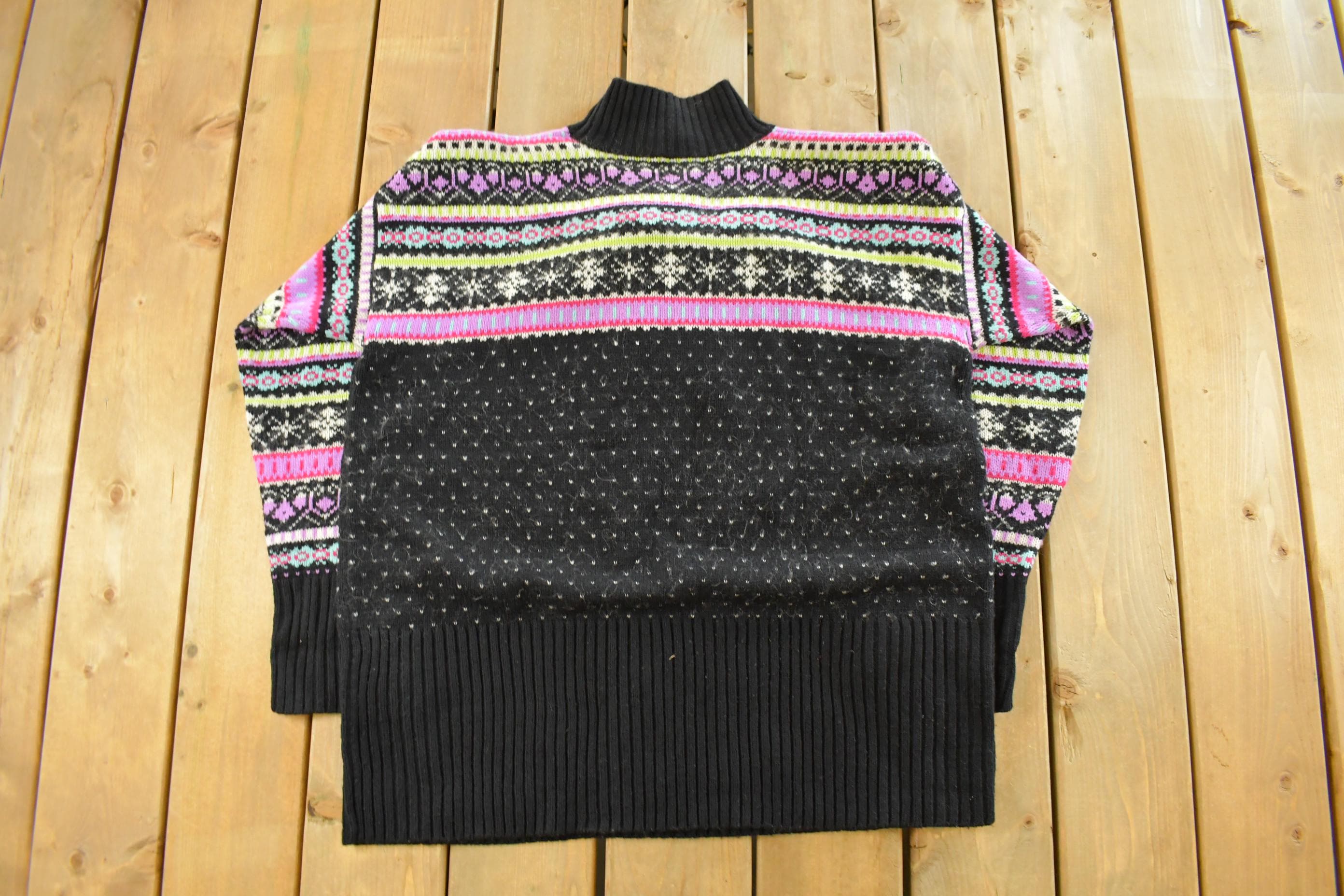 Vintage 1990s Stefano Basics Snowflake Knit Mohair Mockneck Sweater Women's L
