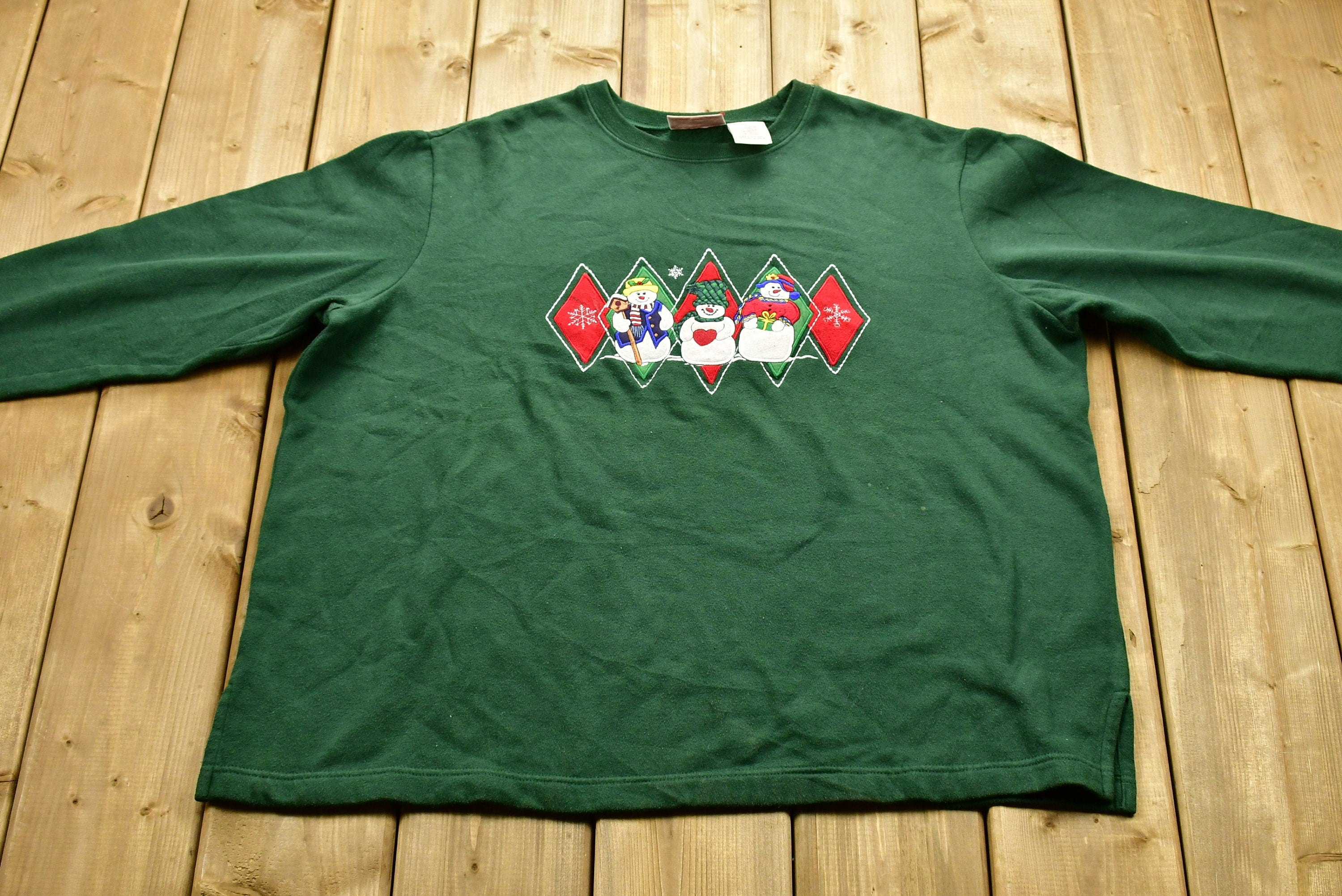 Vintage Christmas Snowman Sweater , 90s Holiday Crewneck , Winter Wear , Festive Graphic Diamond Print