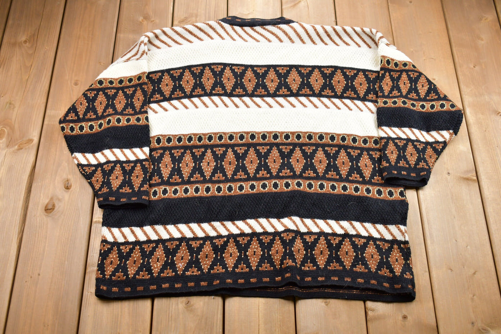Vintage 1990s Trimmings Plus Abstract Knitted Sweater  Vintage 90s Crewneck  Pattern Sweater  Made In USA  Pullover Sweatshirt