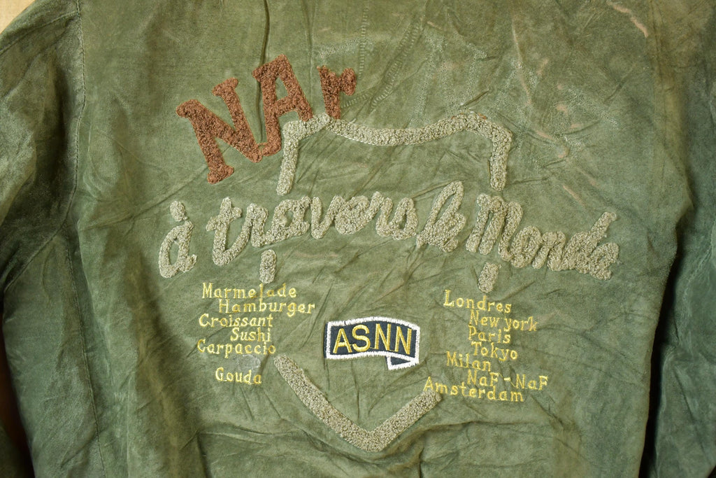 Vintage 1990s NAF Leather Bomber Jacket Made In USA