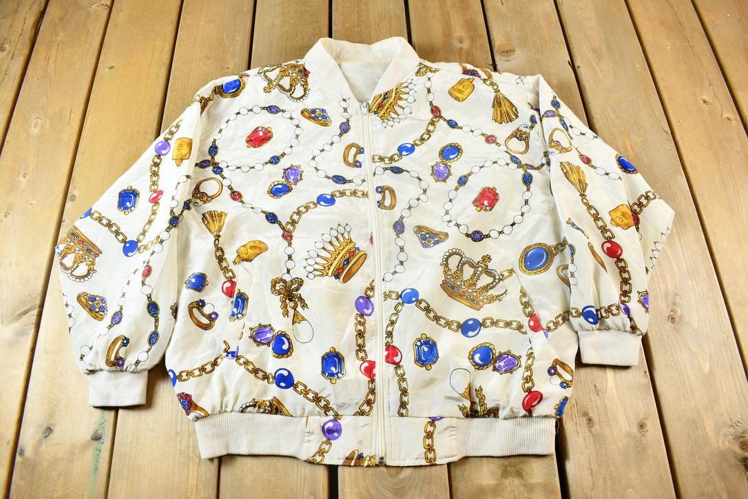 Vintage 1990s Chain Necklace All Over Print Windbreaker Jacket