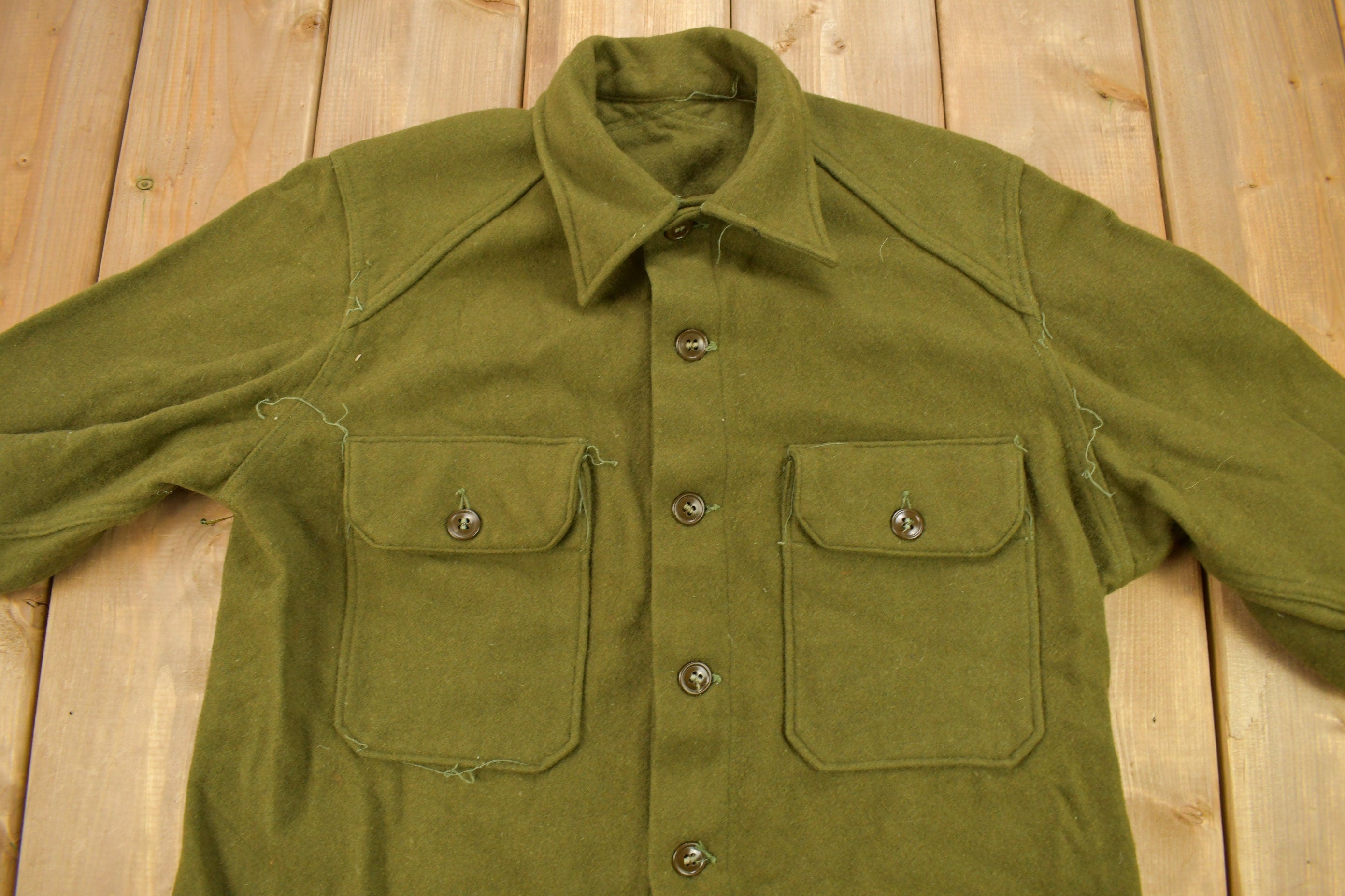 Vintage 1940s WW2 Wool Button Up Infantry Shirt