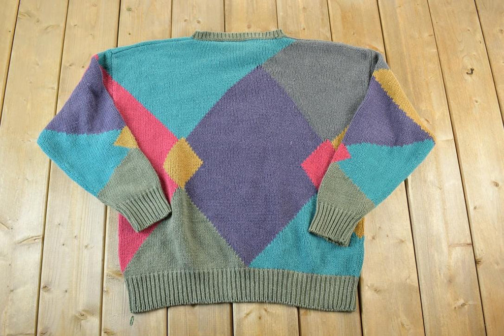 Vintage 1990s Hunting Horn Knit Colour Block Crewneck Sweater