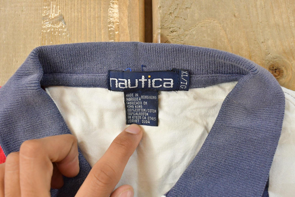 Vintage 1990s Nautica Striped Polo Shirt Men's XL / 90s Polo Shirt / Souvenir / Athleisure / Streetwear / Preppy / Nautical Sailing