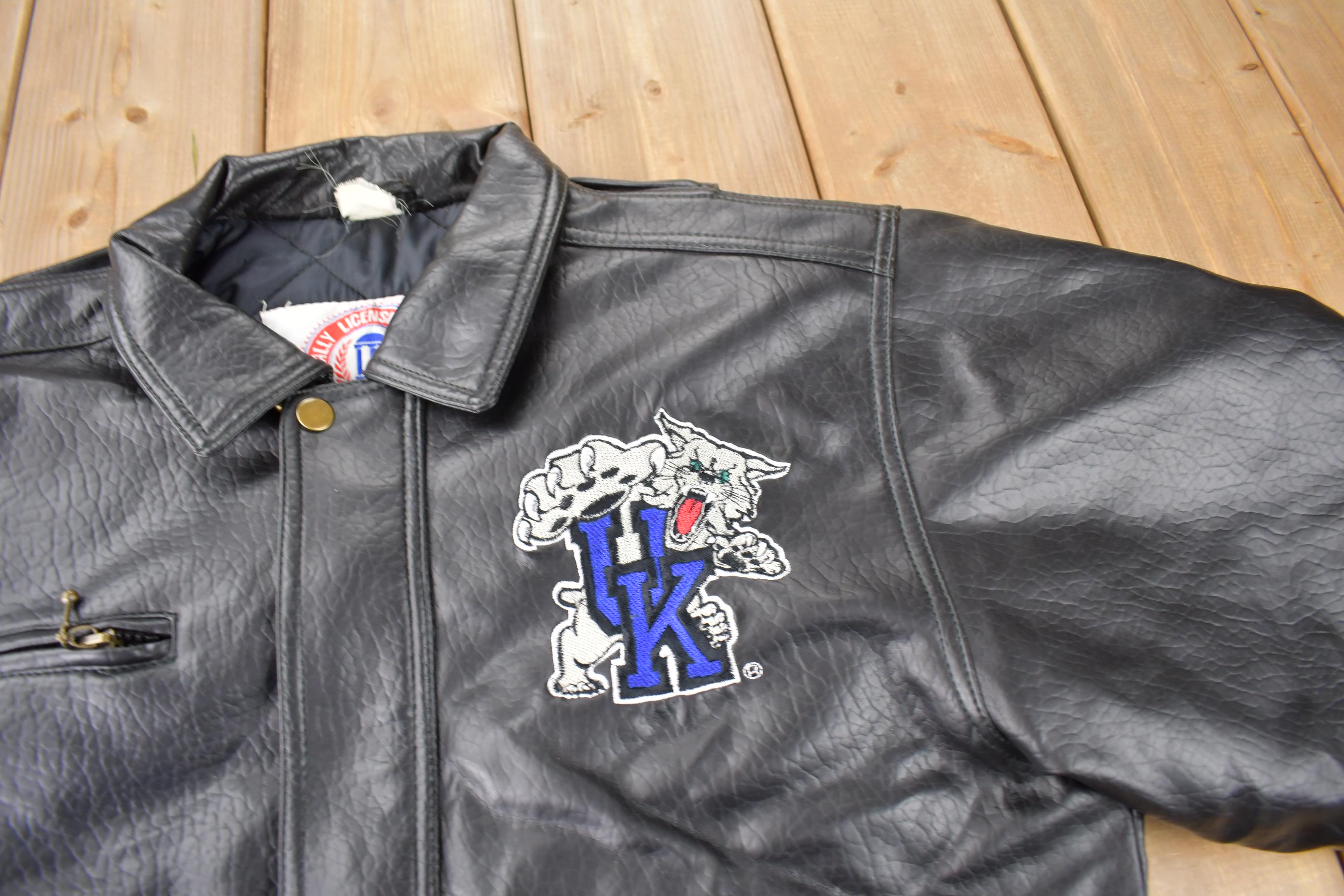 Vintage 1990s University of Kentucky Wildcats Collegiate Football NCAA Leather Jacket Size Women's Large