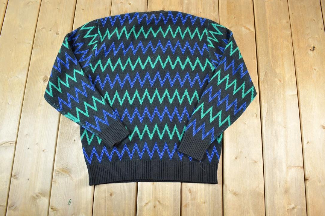 Vintage 1990s Jantzen Knit Abstract Pattern V Neck Sweater