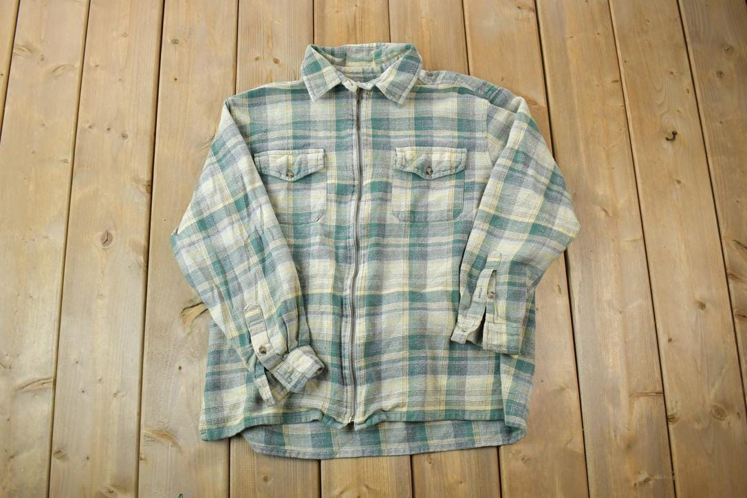 Vintage 1990s Basic Editions Plaid Flannel Button Up Shirt / 1990s Button Up / Vintage Flannel / Plaid Shirt / Button Down