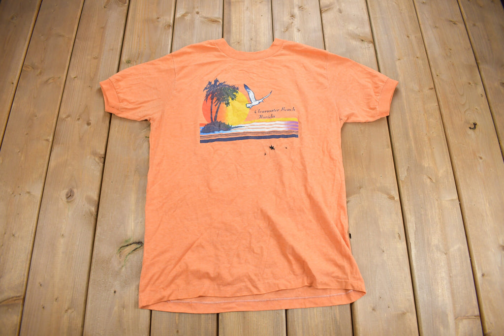 Vintage 1970s Clearwater Beach Florida Souvenir T Shirt  Streetwear  Made In USA  Vacation Tee  Travel T Shirt  Ringer Tee