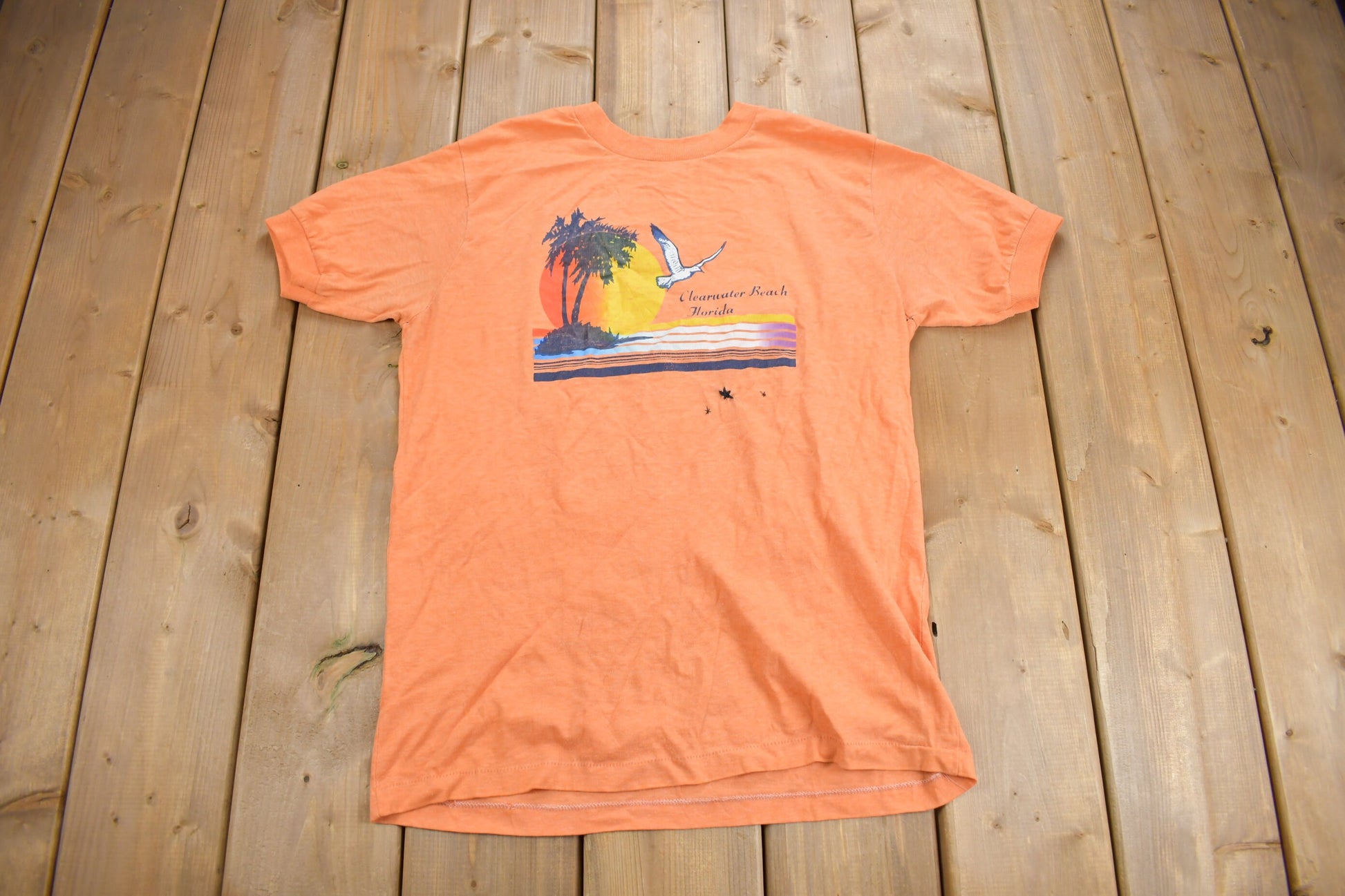 Vintage 1970s Clearwater Beach Florida Souvenir T Shirt  Streetwear  Made In USA  Vacation Tee  Travel T Shirt  Ringer Tee