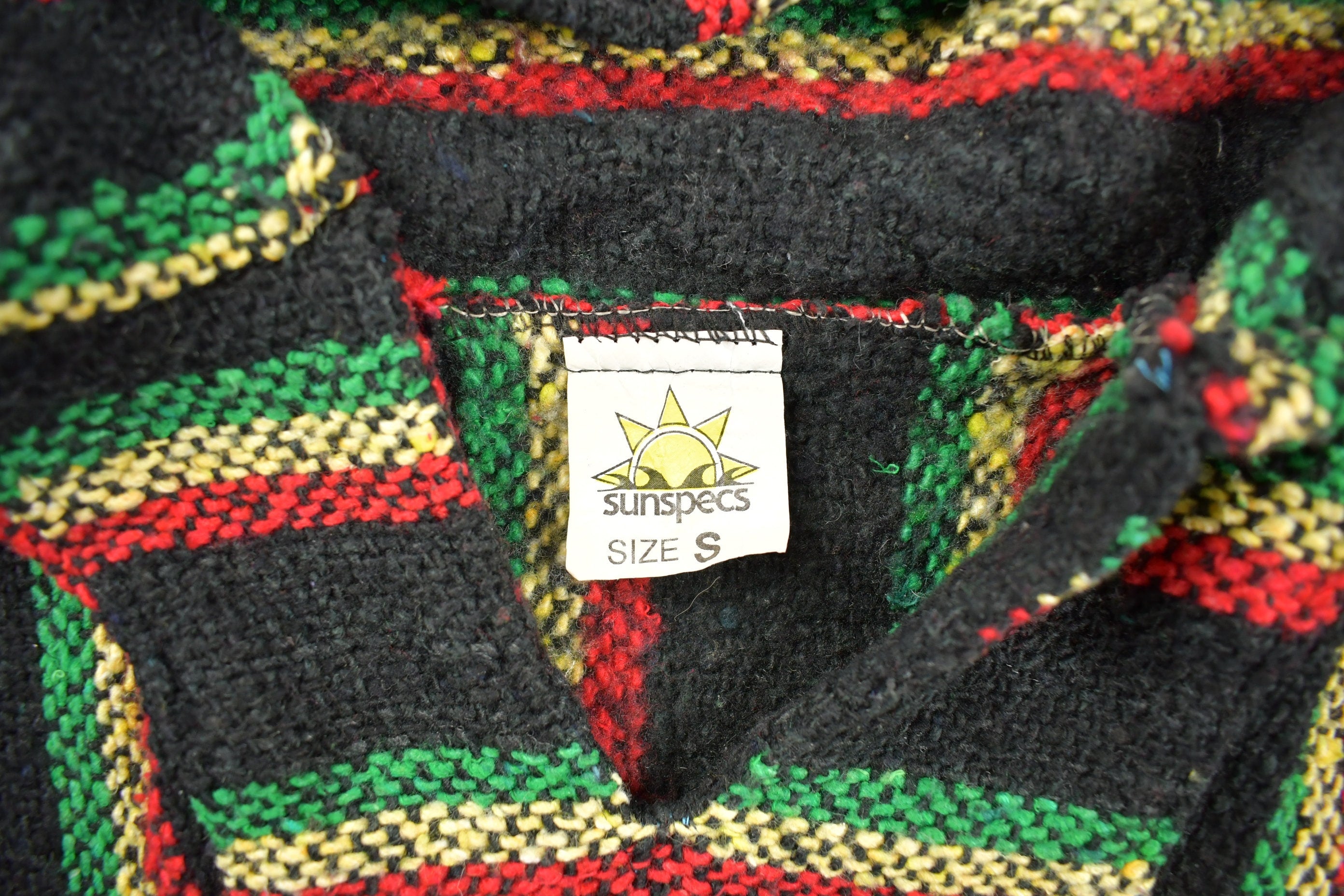 Vintage 1990s Sunspecs Baja Striped Knit Poncho Blanket Hoodie