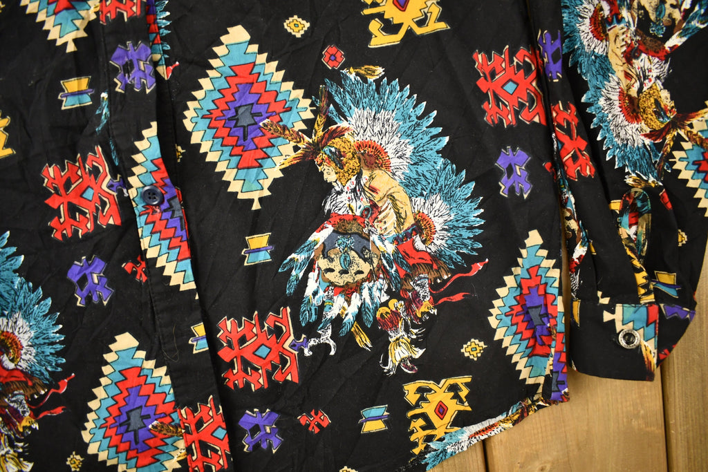 Vintage 1990s Rafter Native American All Over Print Western Style Button Up Shirt