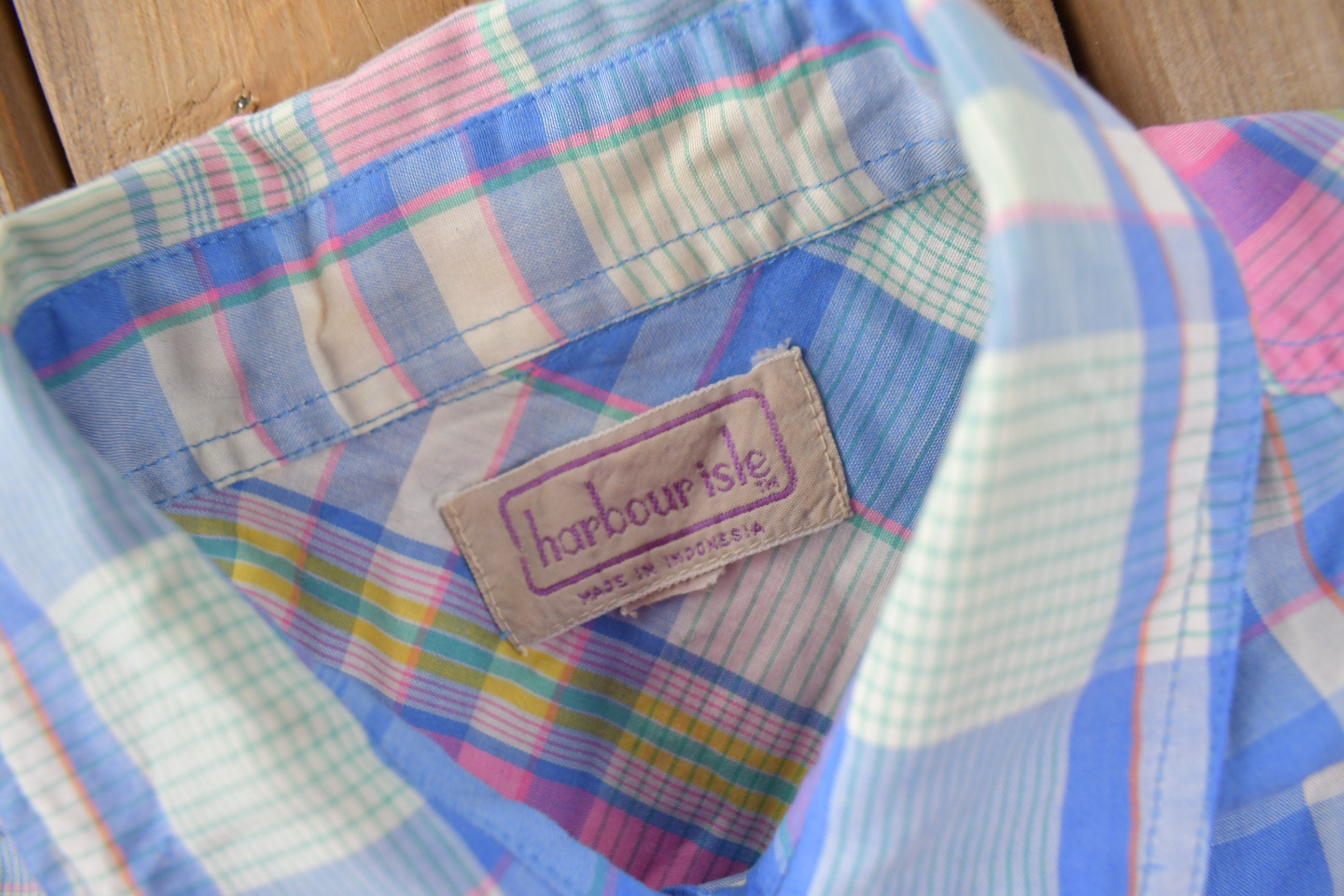 Vintage 1990s Harbour Isle Pastel Plaid Button Up Flannel Shirt Size M
