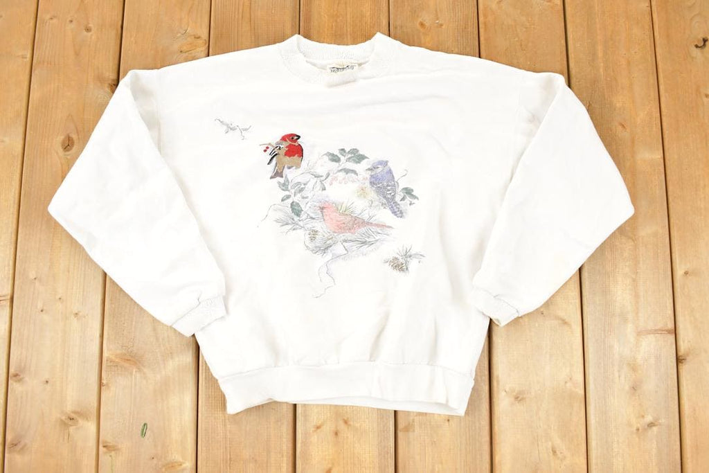 Vintage 1990s Snowbirds Cute Cardinal Blue Jay Crewneck Sweatshirt Women's L
