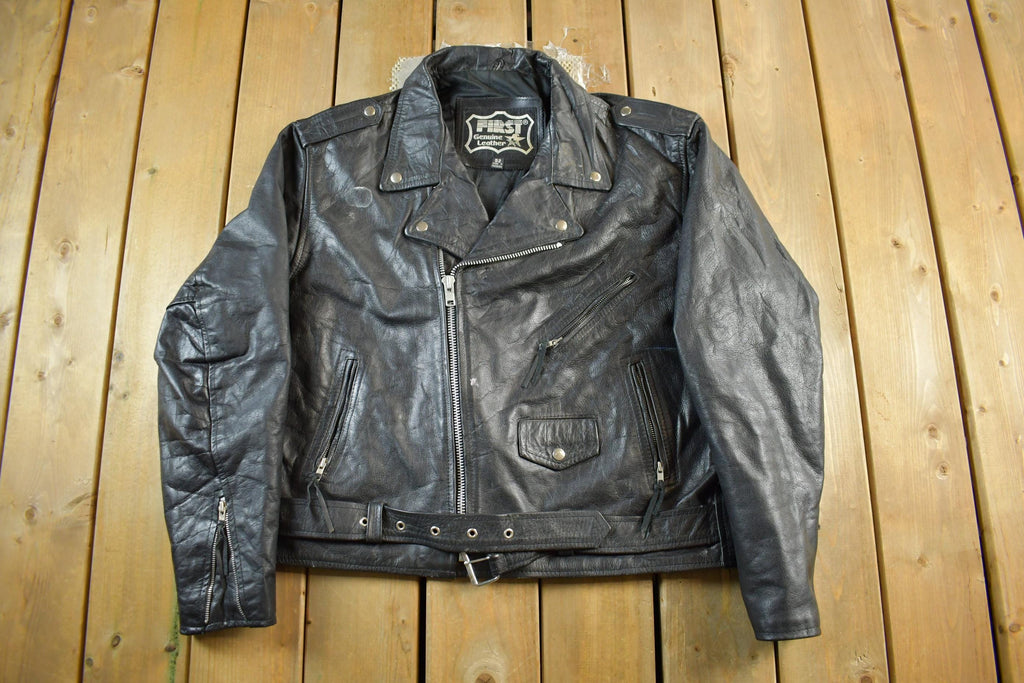Vintage 1990s First Genuine Leather Biker Jacket Adult 52