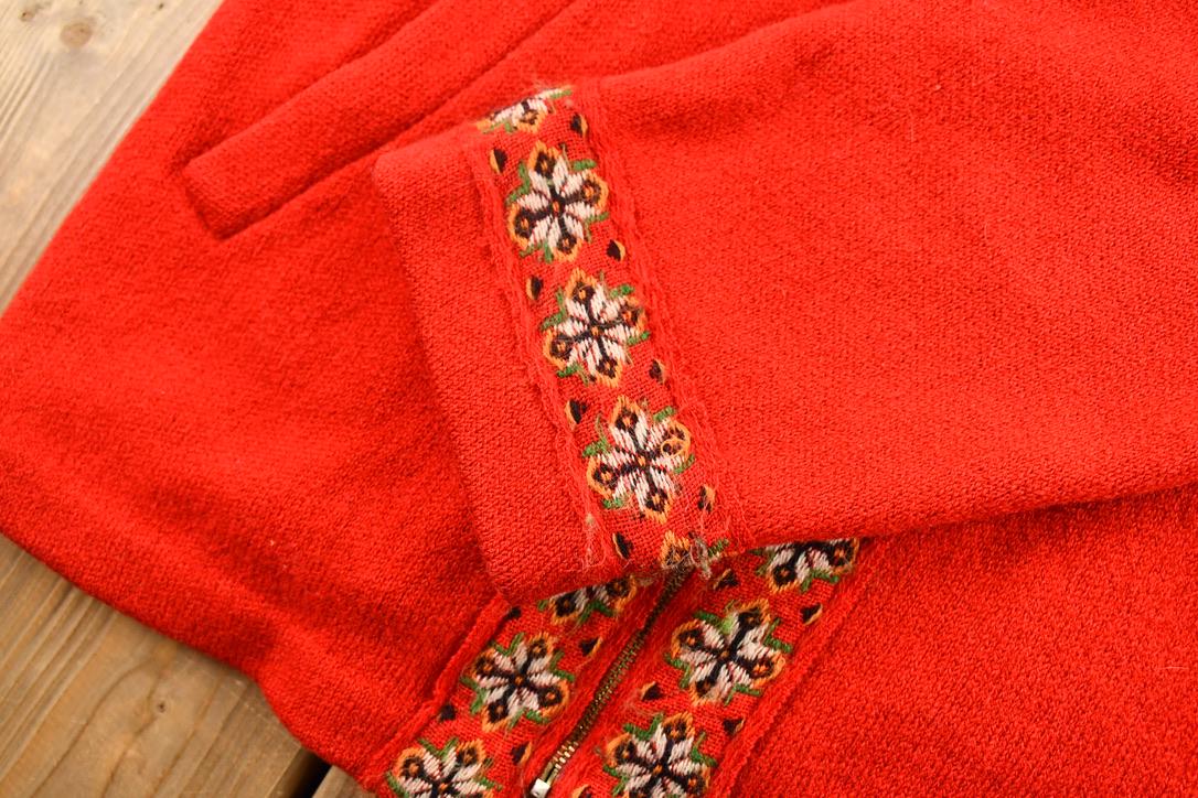 Vintage 1990s Norman 100% Virgin Wool Knit Red Full Zip Up Sweater