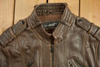 Vintage 1980s Black Rivet Brown Cafe Racer Leather Jacket