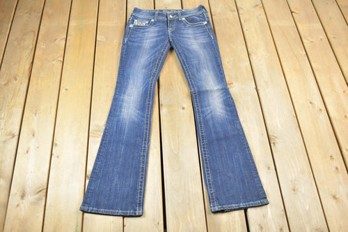 Vintage Y2K Miss Me Bedazzled Low Rise Jeans Size 26x32 / Boot Cut Jeans / Y2K Style / Embroidered Jeans / 2000s / Contrast Stitching